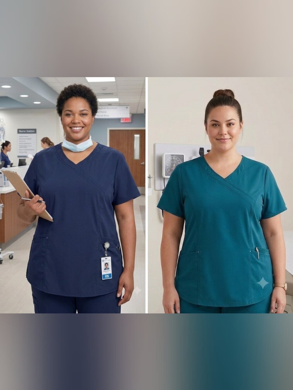 2 Scrubstar Women's V‑Neck Scrub Tops - Navy and Teal.     Size 2X.      SB 1